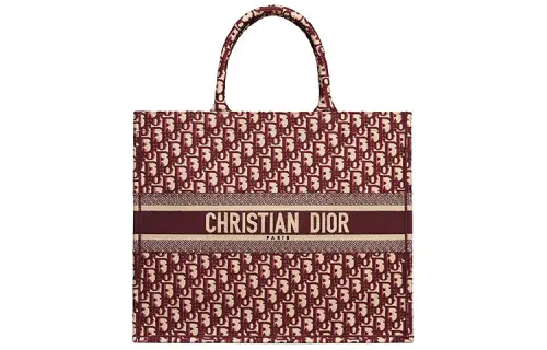 DIOR BookTote Embroidery Tote Handbag, One Shoulder Handbag Large Women's Burgundy