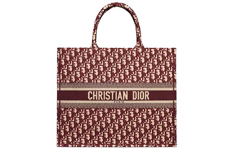 DIOR BookTote Embroidery Tote Handbag, One Shoulder Handbag Large Women's Burgundy