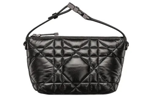 DIOR Travel Cow Leather Lunch Bag Clutch Small Women's Black Silver
