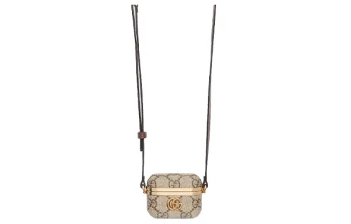 GUCCI GG Marmont Canvas With Leather Earphone Case AirPods Protective Cover Unisex Ebony/Brown