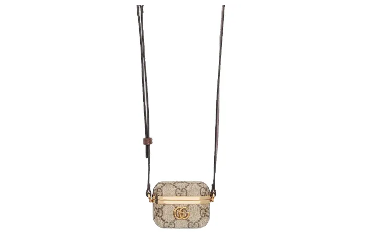 GUCCI GG Marmont Canvas With Leather Earphone Case AirPods Protective Cover Unisex Ebony/Brown
