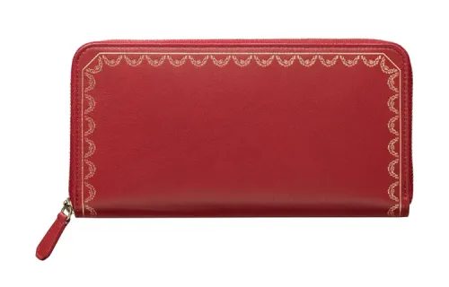 CARTIER Guirlande Zip Closure Calfskin Wallet Women's Red