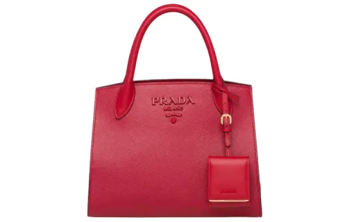 PRADA Saffiano Leather And Calfskin Shoulder Bag, Crossbody Bag, Handbag Regular Women's Red