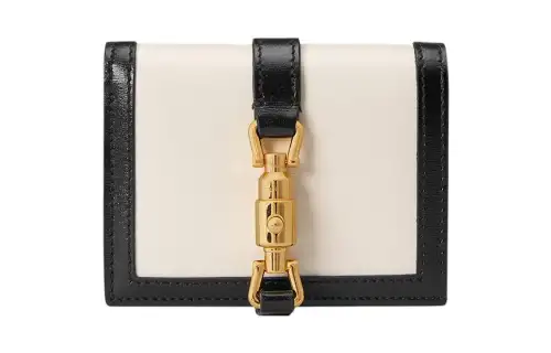GUCCI Jackie 1961 Leather Clutch Wallet, Card Holder Small Women's Black White