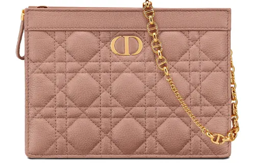 DIOR Caro Soft Cow Leather Clutch Women's Cameo Brown Pink