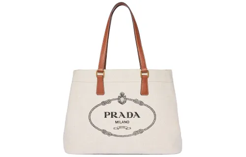 PRADA Leather Handbag Large Unisex Beige