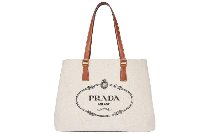 PRADA Leather Handbag Large Unisex Beige