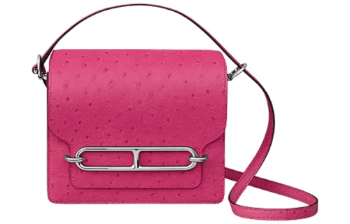 HERMES Roulis Ostrich Leather Pig Nose Bag, Shoulder Bag, Crossbody Bag 18 Women's E5 Rose Tyrien Peach Pink