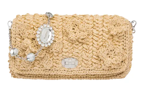MIU MIU Raffia Crossbody Bag, Shoulder Bag Women's Tan