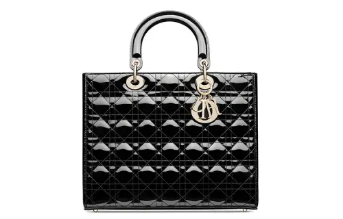 DIOR Lady Dior Patent Leather, Cow Leather Handbag, Shoulder Bag, Crossbody Bag, Handbag Large Women's Black