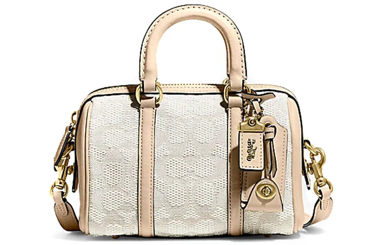COACH Ruby Jacquard Fabric With Cow Leather Boston Bag Handbag Small Women's Pink