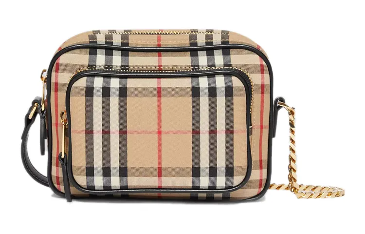 Burberry Calfskin Trim Camera Bag, Crossbody Bag, Shoulder Bag Unisex Archive Beige