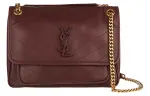 SAINT LAURENT Leather Hobo Bag, Shoulder Bag, Crossbody Bag Women's Red