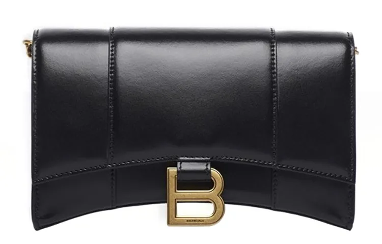 Balenciaga Hourglass Calfskin Shoulder Bag, Crossbody Bag Mini Women's Black