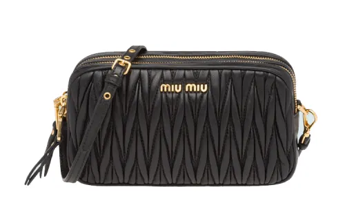 MIU MIU Matelassé Soft Sheep Leather Shoulder Bag, Crossbody Bag Small Women's Black