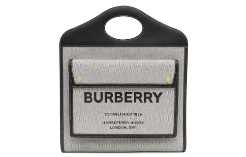 Burberry Pocket Bag Canvas With Leather Canvas Bag, Shoulder Bag, Crossbody Bag, Handbag Medium Women's Black/Umber