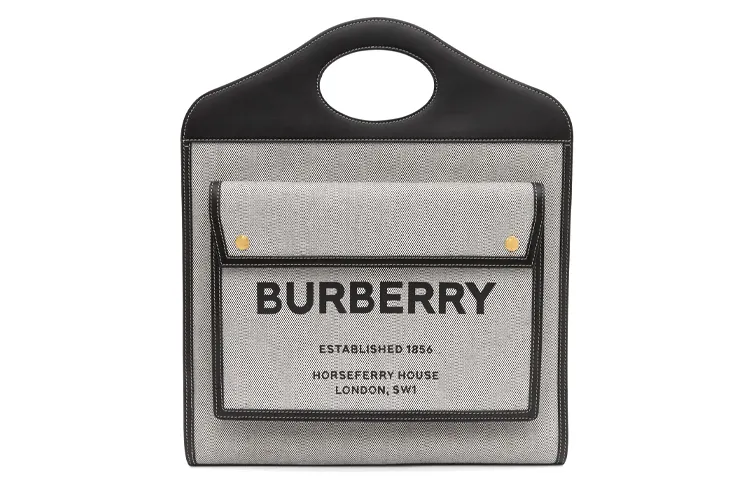 Burberry Pocket Bag Canvas With Leather Canvas Bag, Shoulder Bag, Crossbody Bag, Handbag Medium Women's Black/Umber