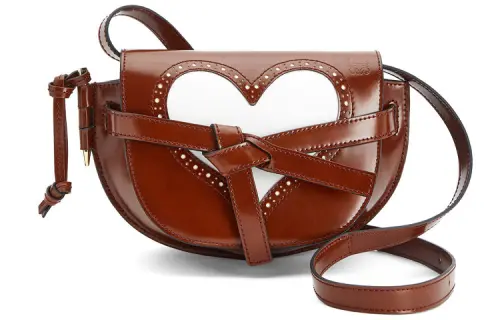 LOEWE Gate Smooth Calfskin Saddle Bag, Shoulder Bag, Crossbody Bag Mini Women's Cognac Brandy/White