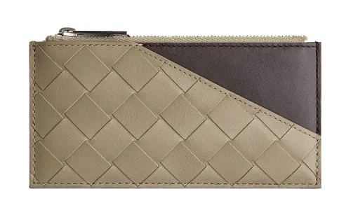Bottega Veneta Zip Closure Leather Card Holder, Wallet Men's Chocolate Brown/Taupe