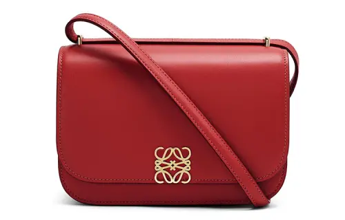 LOEWE Goya Adjustable Strap Silk Calfskin One Shoulder Crossbody Clutch Small Women's Red