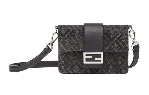 FENDI Baguette Cow Leather Baguette Bag Shoulder Bag, Crossbody Bag Mini Men's Gray