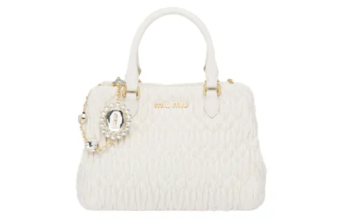 MIU MIU CRYSTAL Soft Sheep Leather One Shoulder Handbag Medium Women's White