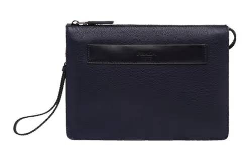 PRADA Casual Grain Calfskin, Smooth Finish Leather Trim Clutch Men's Baltic Sea Blue