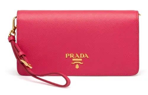 PRADA Leather Handbag Clutch Mini Women's Pink Peony