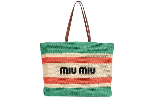 MIU MIU Raffia Tote Bag, Shopping Bag, Handbag Women's Green