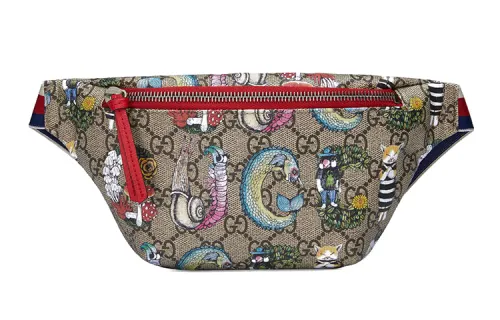 GUCCI Yuko Higuchi Collaboration Canvas With Leather Canvas Bag Fanny Pack For Kids' Ebony & Red