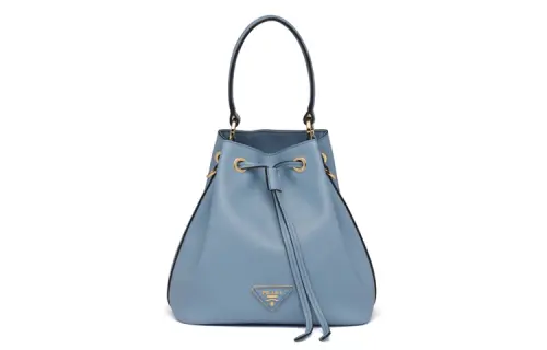 PRADA Saffiano Drawstring Closure Leather Bucket Bag, Shoulder Bag, Crossbody Bag, Handbag Women's Xingji Blue