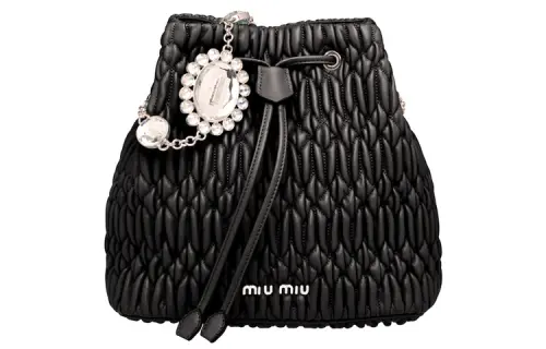 MIU MIU Soft Sheep Leather Bucket Bag, Shoulder Bag Women's Black