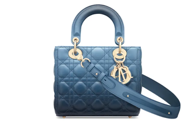 DIOR Lady Dior Sheepskin Handbag, Crossbody Bag Women's Indigo Gradient Effect