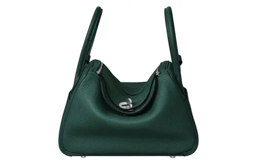 HERMES Lindy Taurillon Clemence Cow Leather Handbag Regular 26 Women's 60 Vert Cypress Green