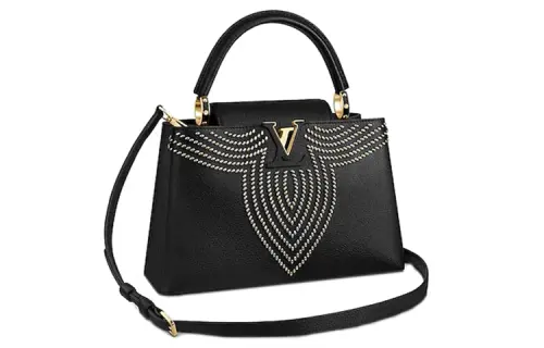 LOUIS VUITTON Capucines Cow Leather Capison Handbag Women's Black