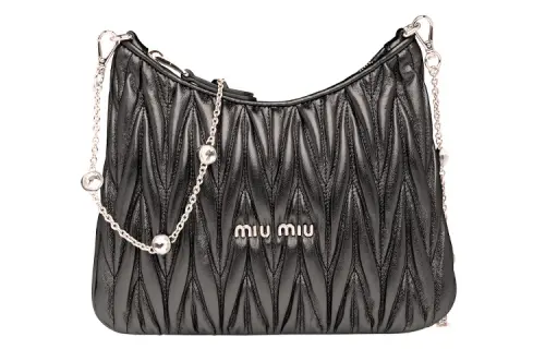 MIU MIU Matelassé Soft Sheep Leather Shoulder Bag, Crossbody Bag Women's Black