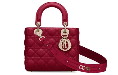 DIOR Lady Dior Sheepskin Wicker Pattern Handbag, Handbag, Handbag Women's Red