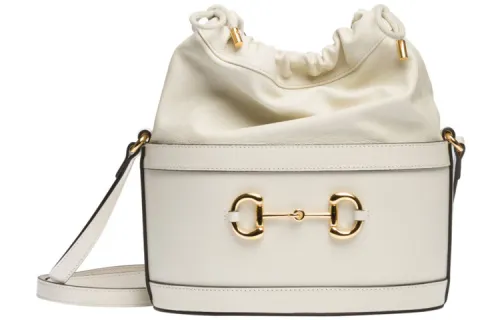 GUCCI Horsebit 1955 Leather Bucket Bag, Shoulder Bag, Crossbody Bag Women's White