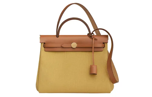 HERMES Herbag Zip Canvas With Hunter Cow Leather Shoulder Bag, Crossbody Bag, Handbag 31 Unisex Yellow