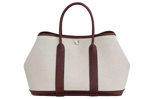 HERMES Garden Party Canvas With Negonda Calfskin Handbag 30 Women's Oat & Bordeaux Burgundy