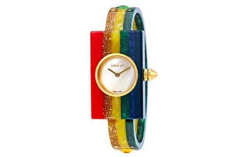 GUCCI Plexiglas Wrist Watches Quartz Movement Acrylic Strap Mother of Pearl Color Watch Dial Women's Watch