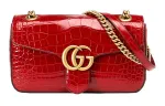 GUCCI Marmont Crocodile Pattern Leather Chain Shoulder Bag, Crossbody Bag Small Women's Red