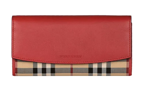 Burberry Leather Card Holder Clutch Wallet Women's Red/Khaki