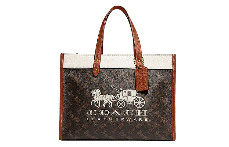 COACH Field Cow Leather Shoulder Bag Regular Women's Dark Brown & White