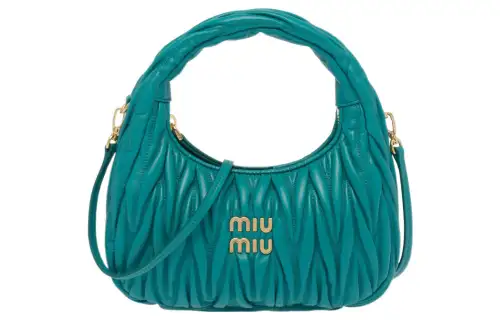 MIU MIU Wander Soft Sheep Leather Hobo Bag, Shoulder Bag Women's Peacock Blue
