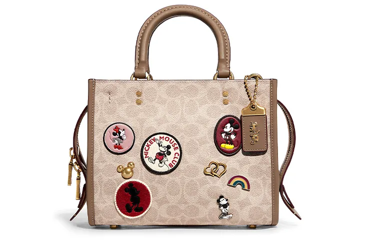 COACH Disney Mickey, Collaboration Rogue Pebbled Leather Tote Bag, Shopping Bag, Handbag, Crossbody Bag Medium Women's