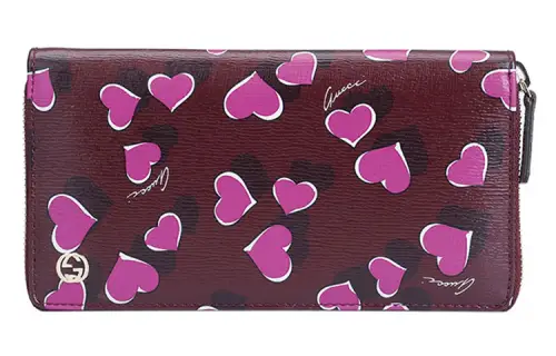 GUCCI Leather Wallet Regular Women's Burgundy