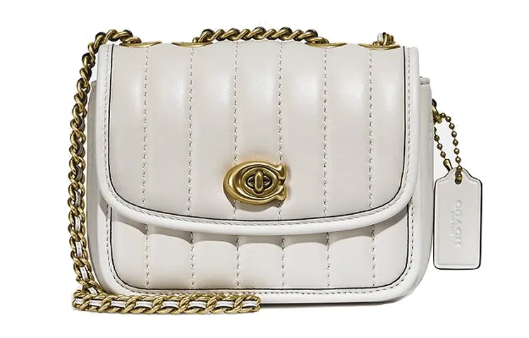 COACH Madison Leather With Fabric Small Square Bag, Shoulder Bag, Crossbody Bag Mini Women's White