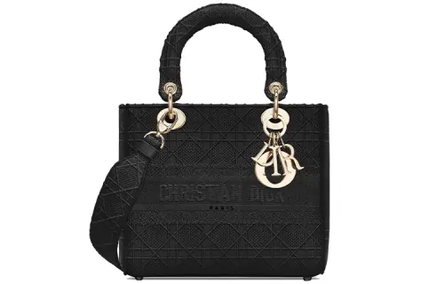 DIOR Wicker Pattern Embroidery Handbag, Crossbody Bag, Shoulder Bag Medium Women's Black