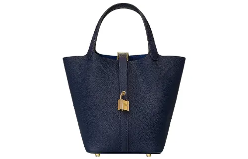 HERMES Picotin Lock Clemence Bullock Leather Basket Bag, Bucket Bag, Handbag 18 Women's 2Z Bleu Nuit Midnight Blue